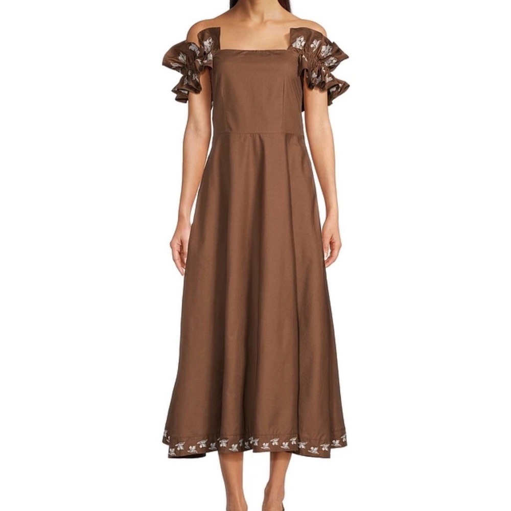 Fanm Mon Alanya On Or Off-The-Shoulder Floral Embroidered Midi Dress Sz L
